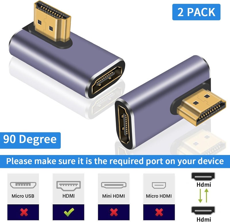 Poyiccot 8K HDMI 90 Degree Adapter, Left Angle HDMI Male to Female Extension Adapter Support 48Gbps Bandwith, 8K@60hz Resolution for 3D HDR, Laptop,DVD,TV, Monitors,PS5 (2-Pack) - Image 3
